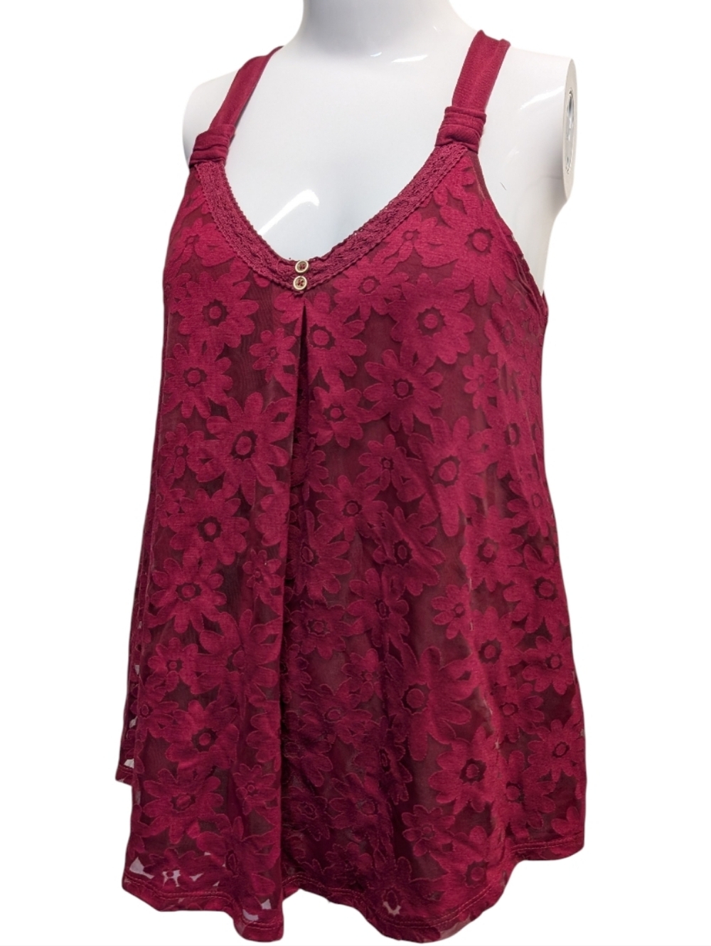 Rewind Burgundy Tank Top Floral Fairy Scoop Neck Sz Small